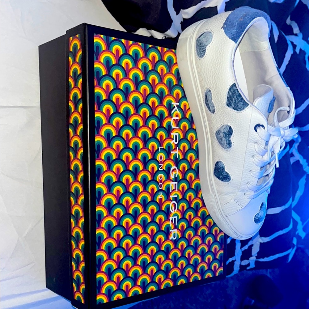 White and Blue Heart Kurt Geiger sneakers
